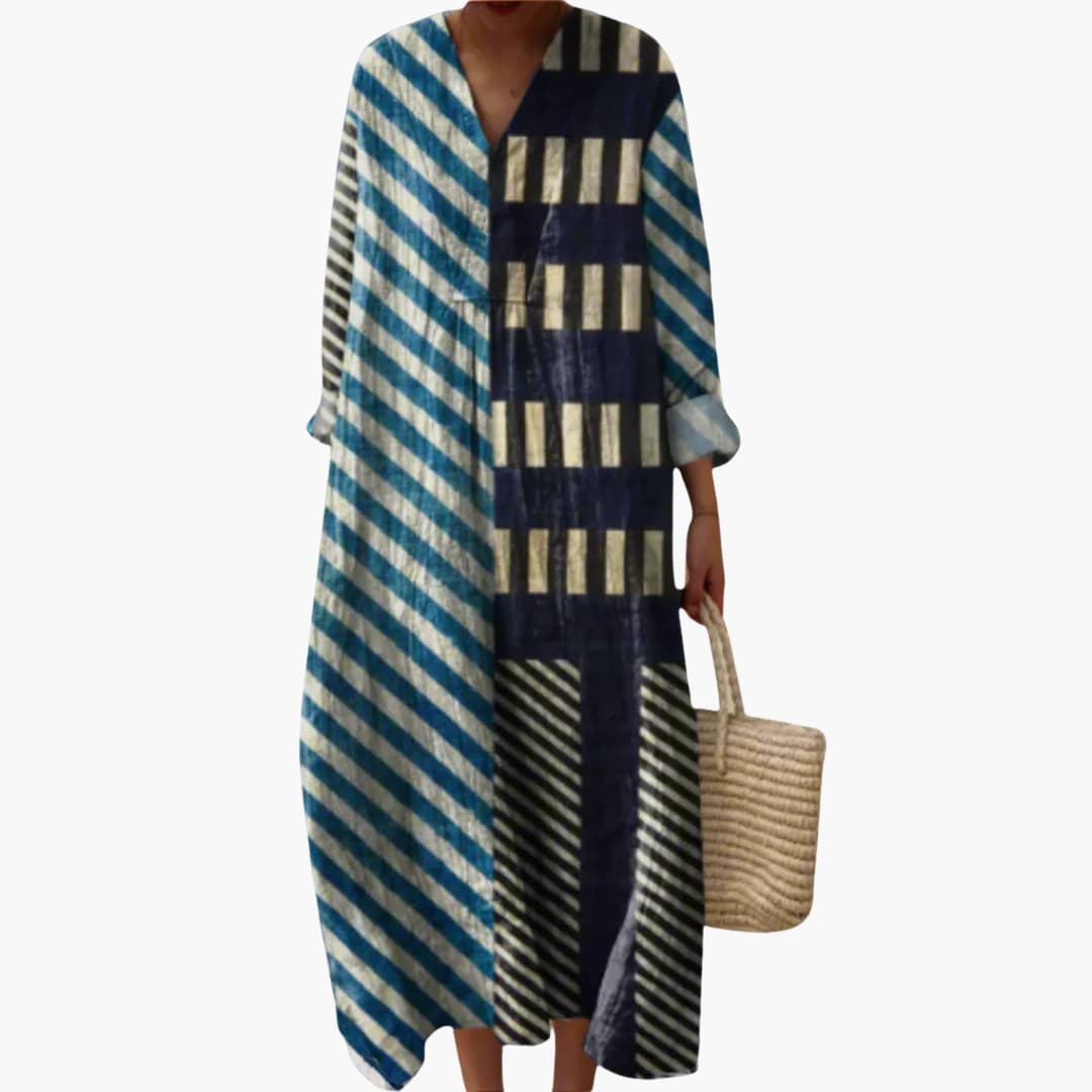 Women's long sleeve V-neck ankle-length midi dress