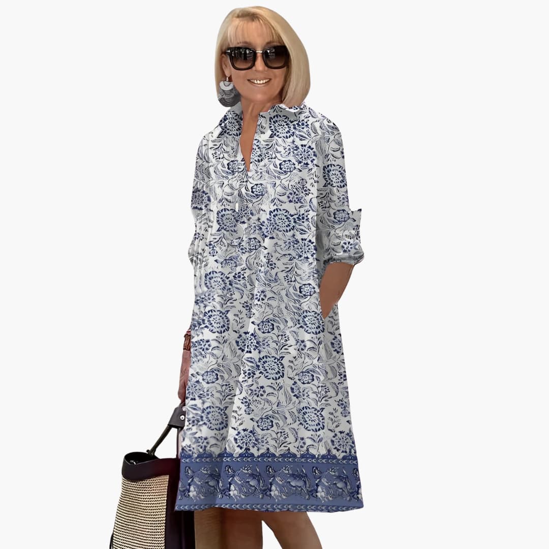Women’s boho midi dress with long sleeves and pockets