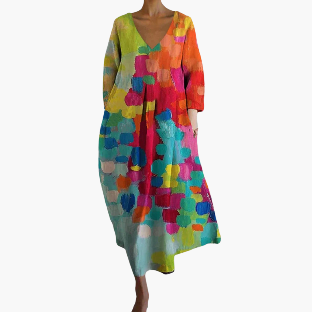 Colourful V-Neck Summer - Dress for Women Printed Style