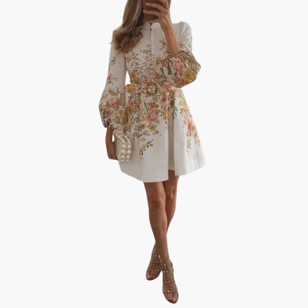 Boho Mini Dress - Women's Short Sleeve Button-Front Dress