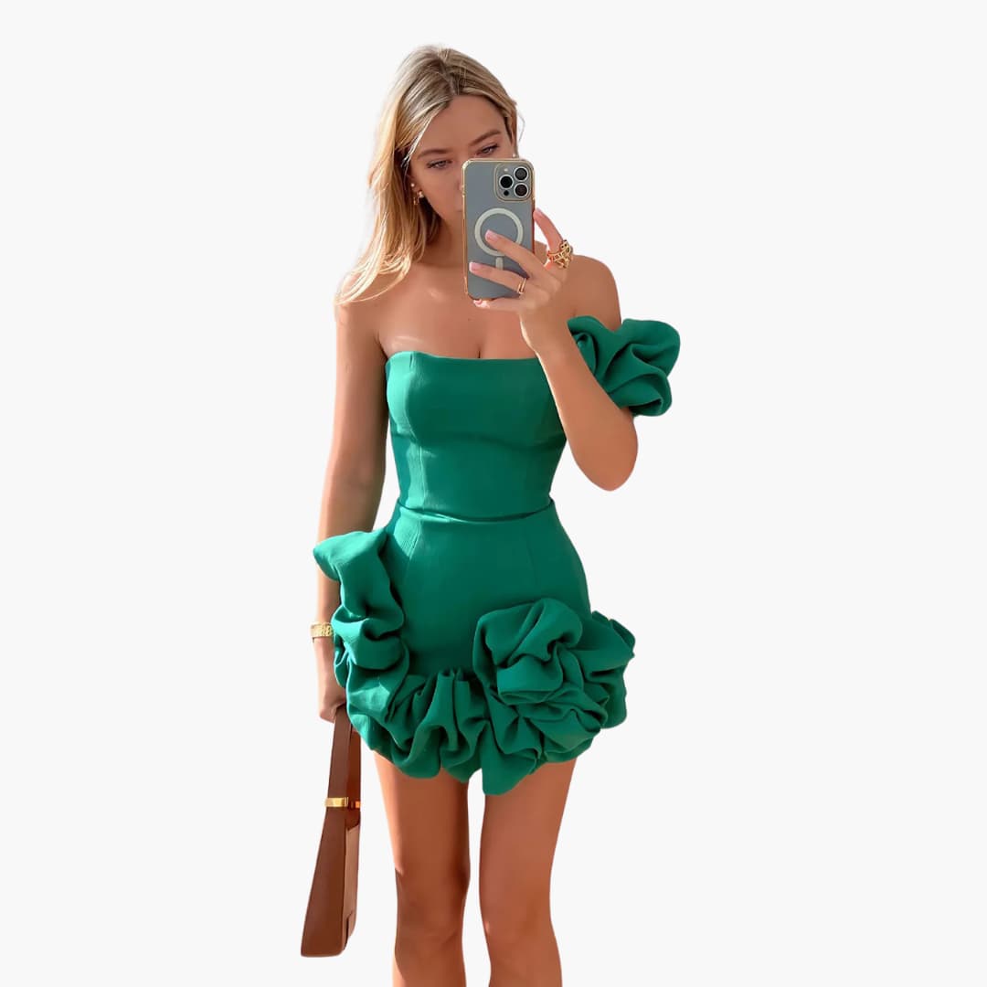One-Shoulder Satin Ruffle Dress for Women - Elegant Party Look