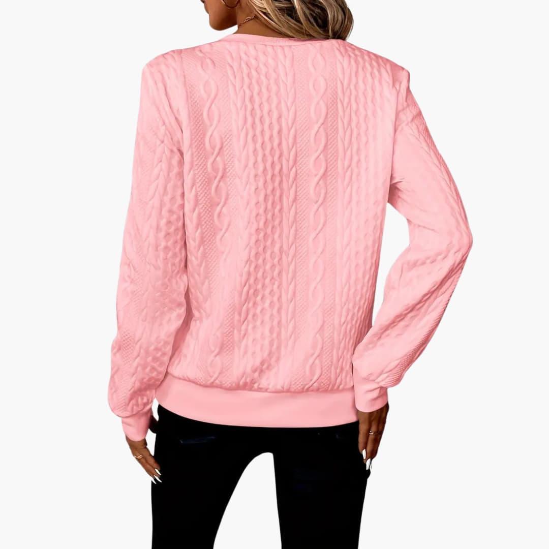 Cable Knit Zip Sweater – Women's Long Sleeve Pullover - IsabellaMae