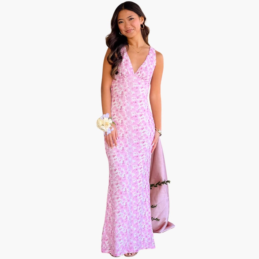 Lace Maxi Dress - Women's Elegant Evening Gown with Detail