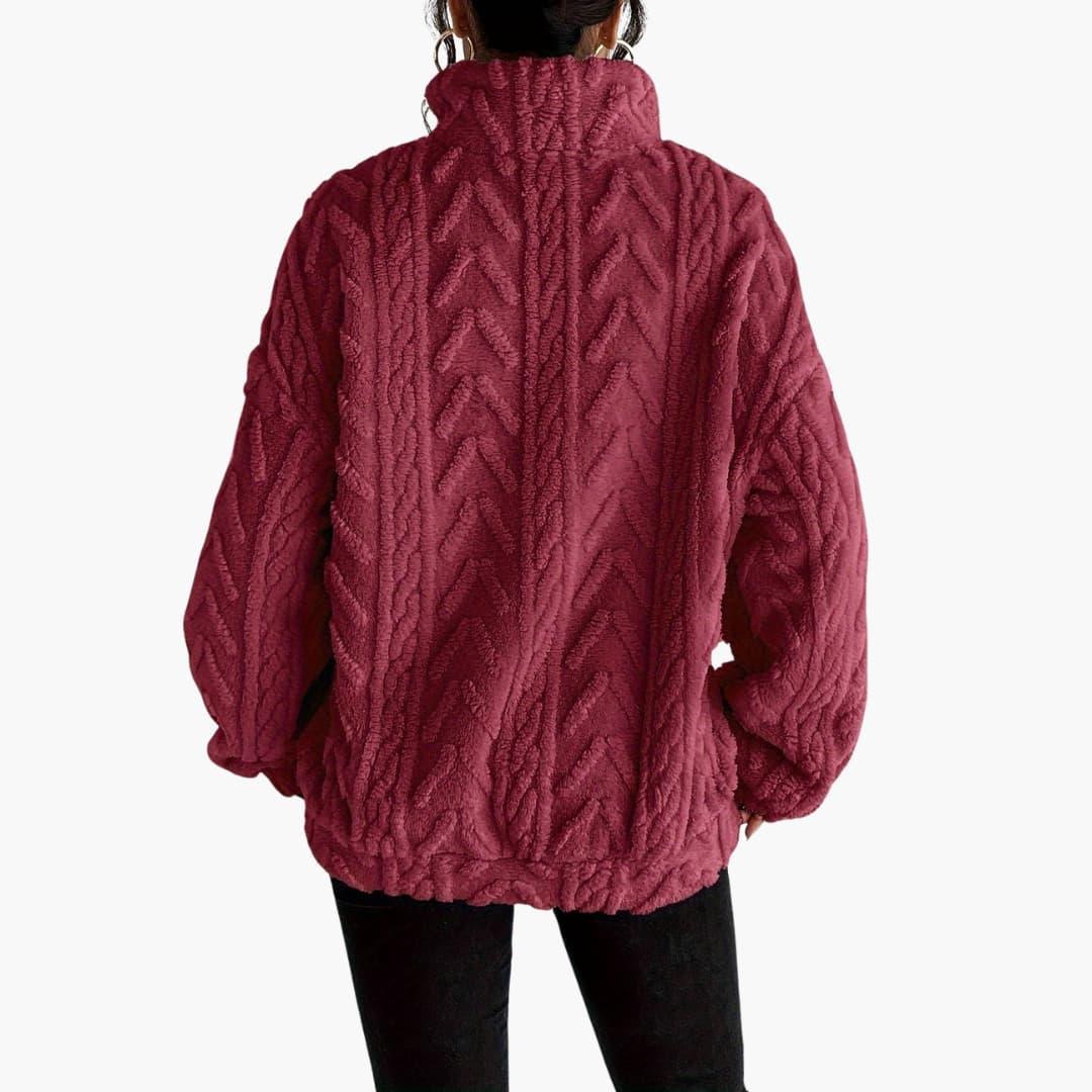 Cable Knit Half-Zip Fleece Sweatshirt - Cosy Fit for Women - IsabellaMae
