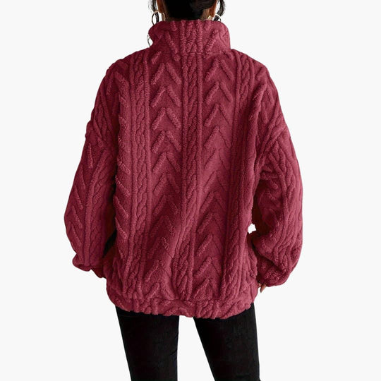 Cable Knit Half-Zip Fleece Sweatshirt - Cosy Fit for Women - IsabellaMae