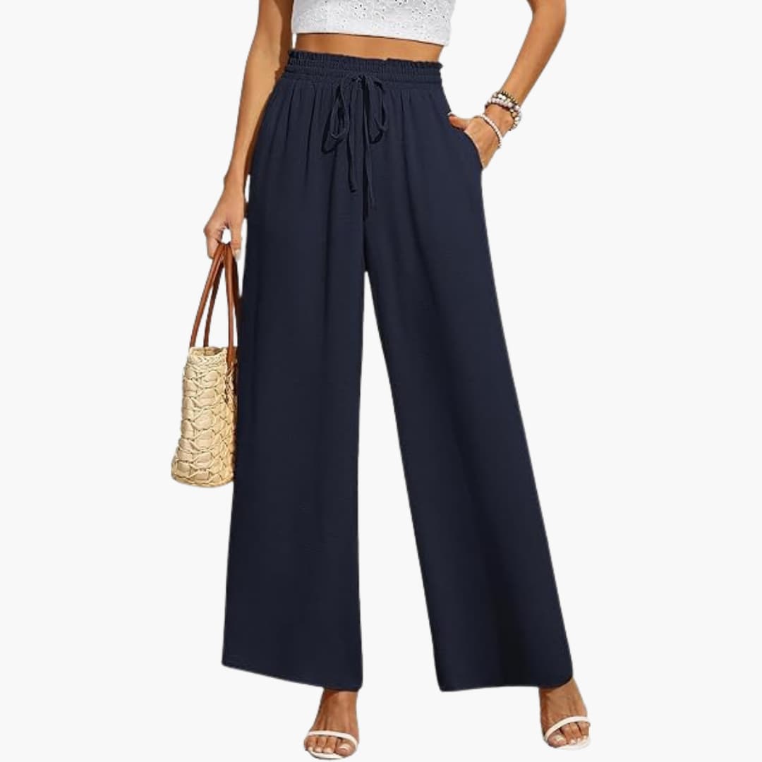 Women’s wide leg full length trousers with drawstring waist