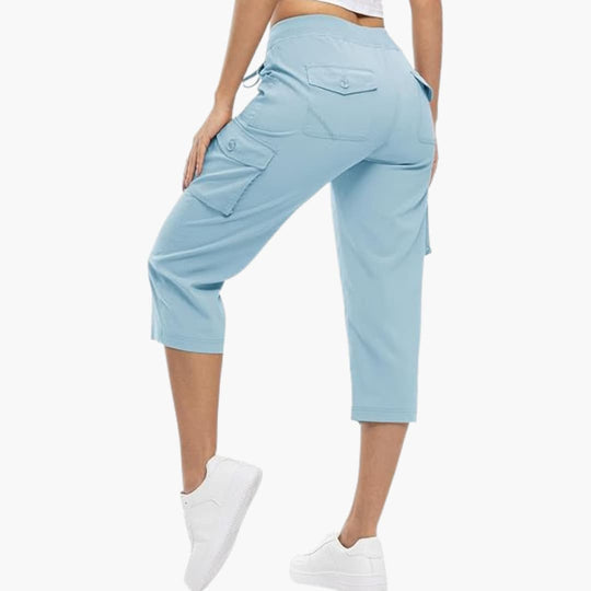 Women’s 3/4 length cargo capri shorts with utility pockets