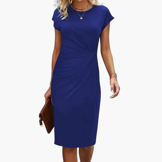 Women's knee-length crew neck dress with short sleeves