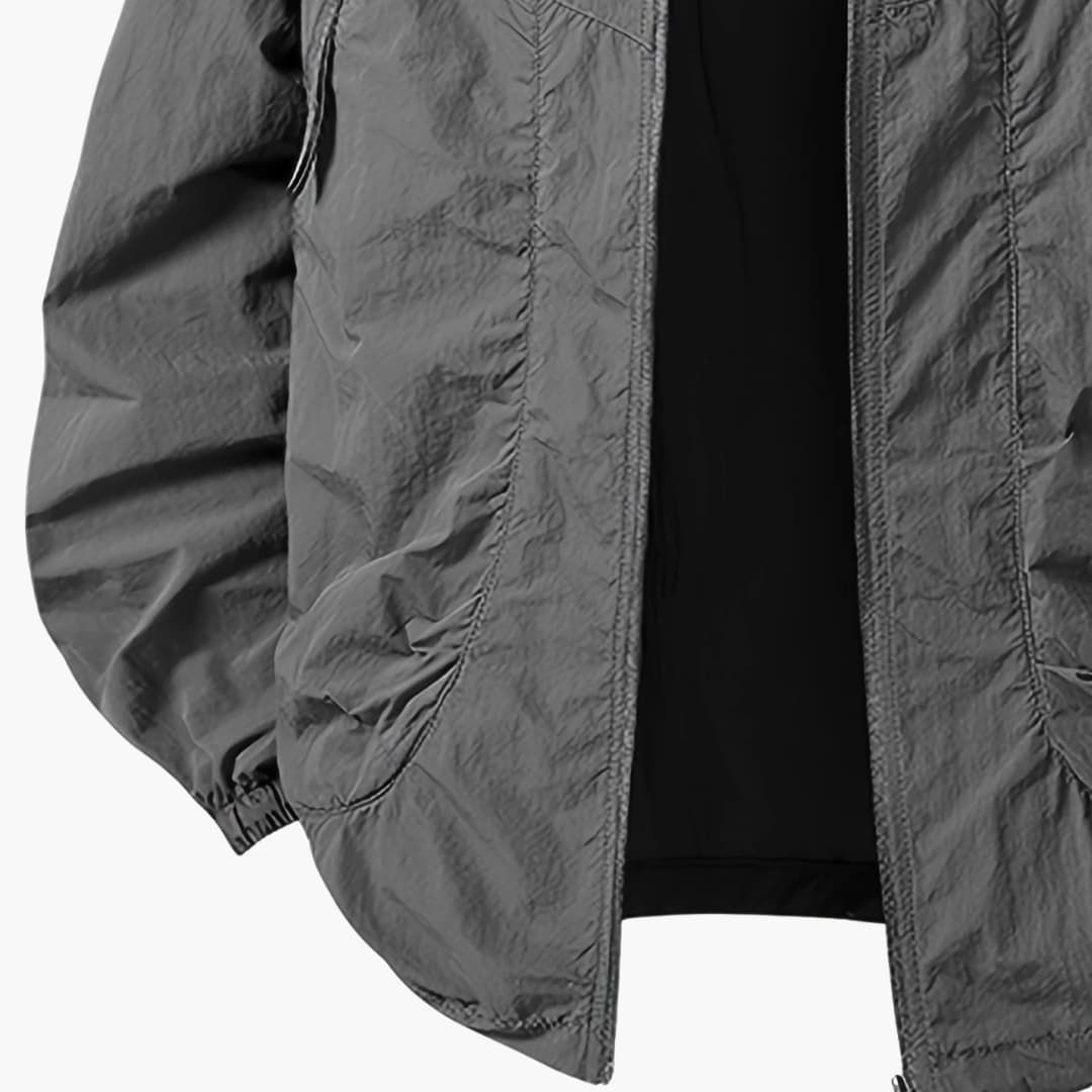 Unisex windbreaker jacket with hood and zip pockets for outdoors