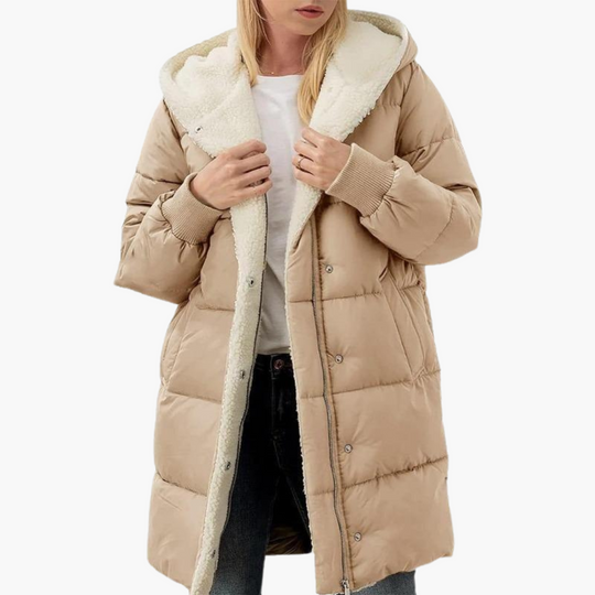 Hooded Puffer Coat - Women's Fleece Lined Winter Jacket