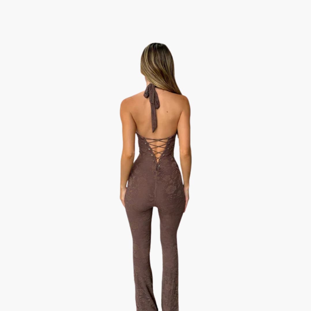 Women’s sleeveless jumpsuit with flared legs and lace-up front