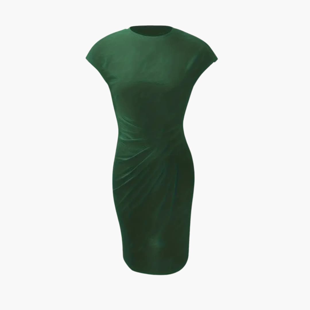 Women's knee-length crew neck dress with short sleeves