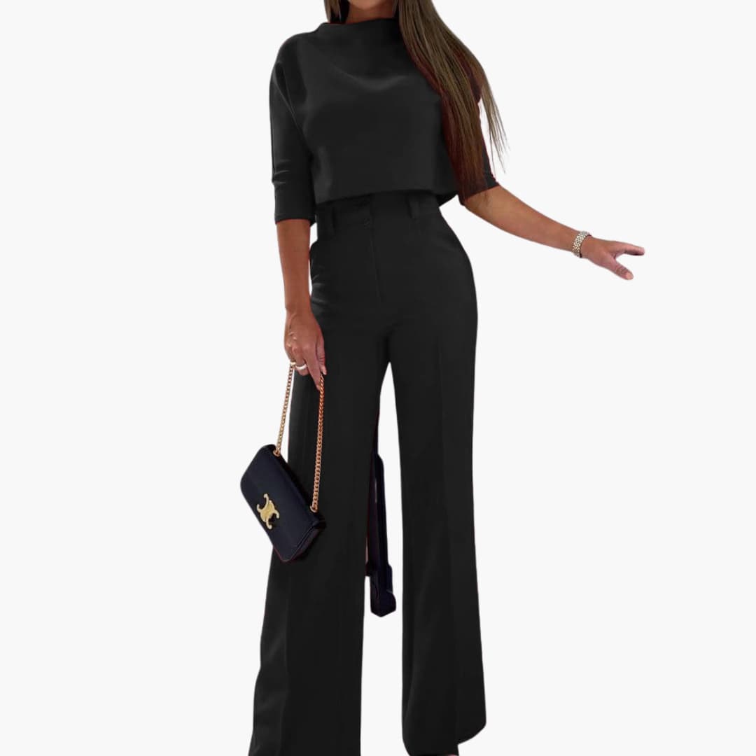 Women’s two-piece set with cropped top and wide-leg trousers