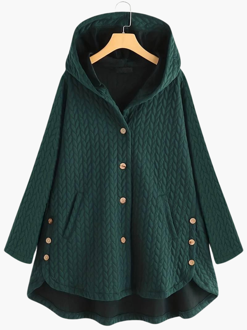 Elegant Hooded Winter Coat for Women - Long & Button-Up