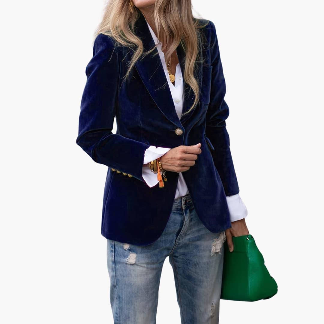 Velvet Blazer - Tailored Fit Women's Single Button Jacket