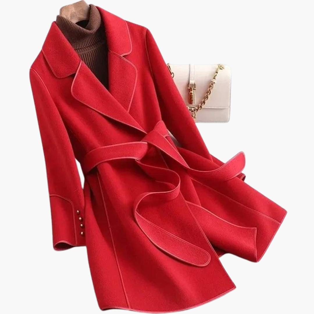 Chic Double-Breasted Trench Coat - Women's Wool Blend Wrap