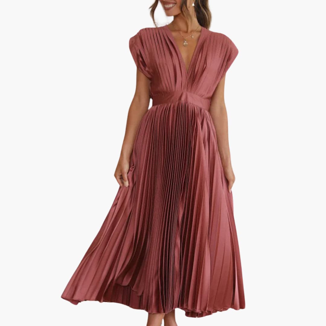Elegant V-Neck Midi Dress - Perfect for Evening Events