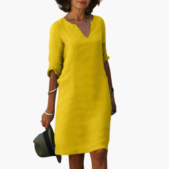 V-neck 3/4 Sleeve Mini Dress for Women - Casual Summer Style