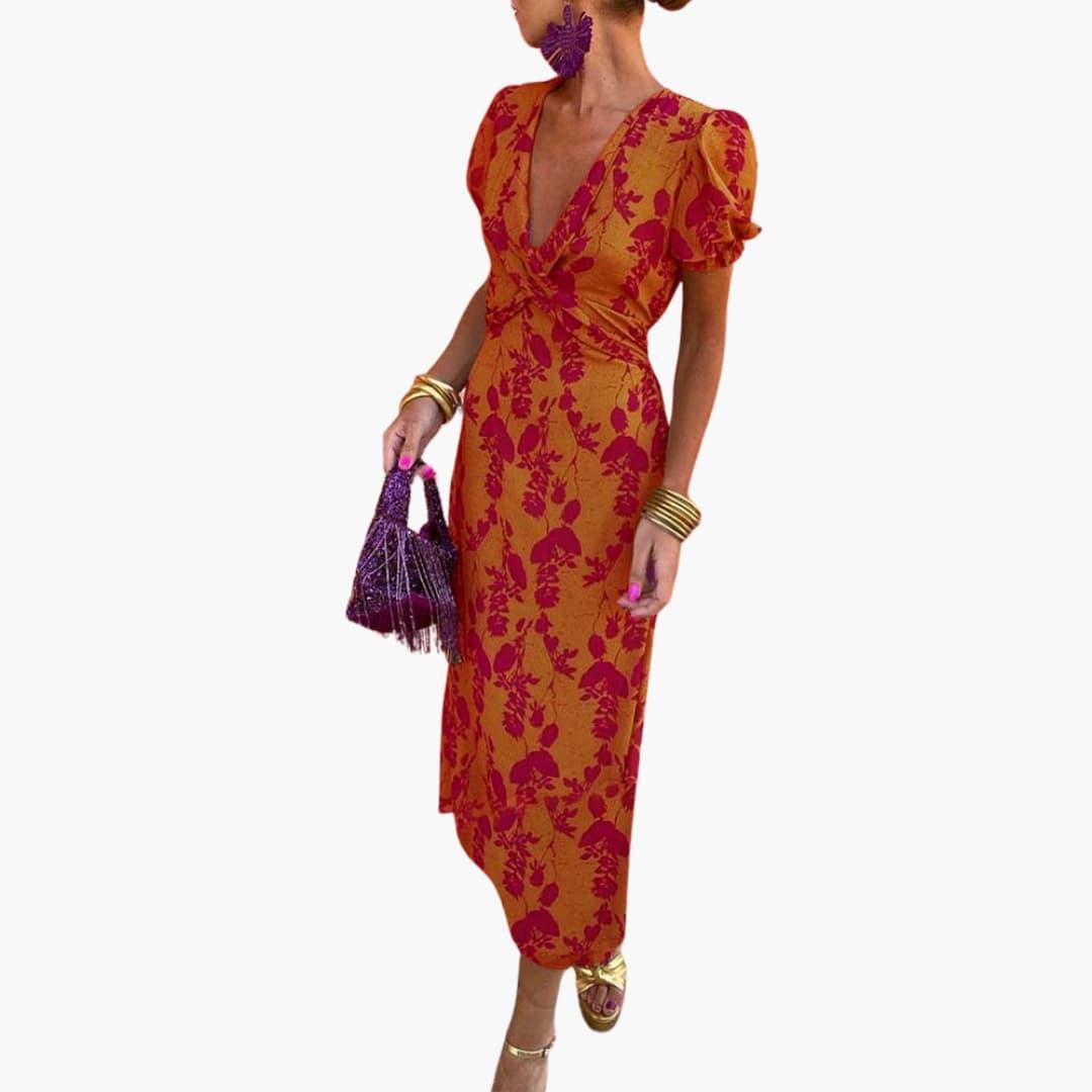 Floral Leaf Maxi Dress for Women - Elegant Summer Style