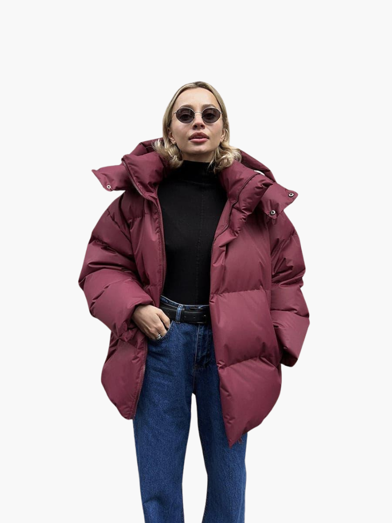 Oversized Puffer Jacket with Hood - Women's Winter Warmth