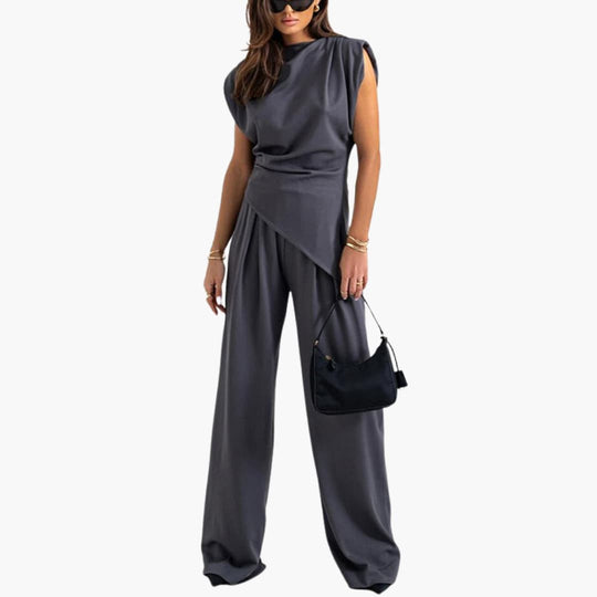 Two-Piece Set - Women’s Elegant Wide Leg Trousers & Top