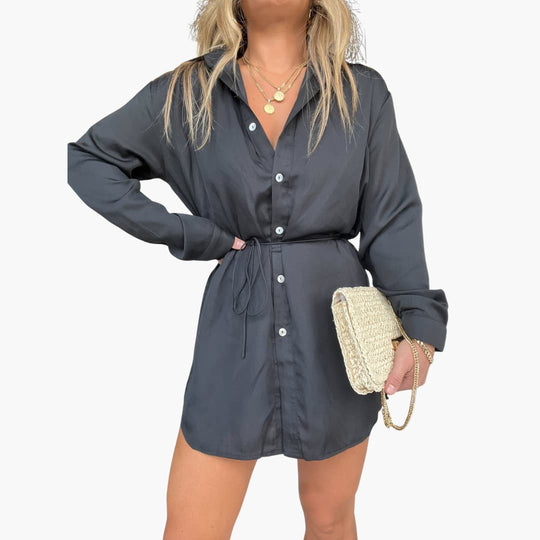 Women’s summer romper dress with long sleeves and drawstring waist