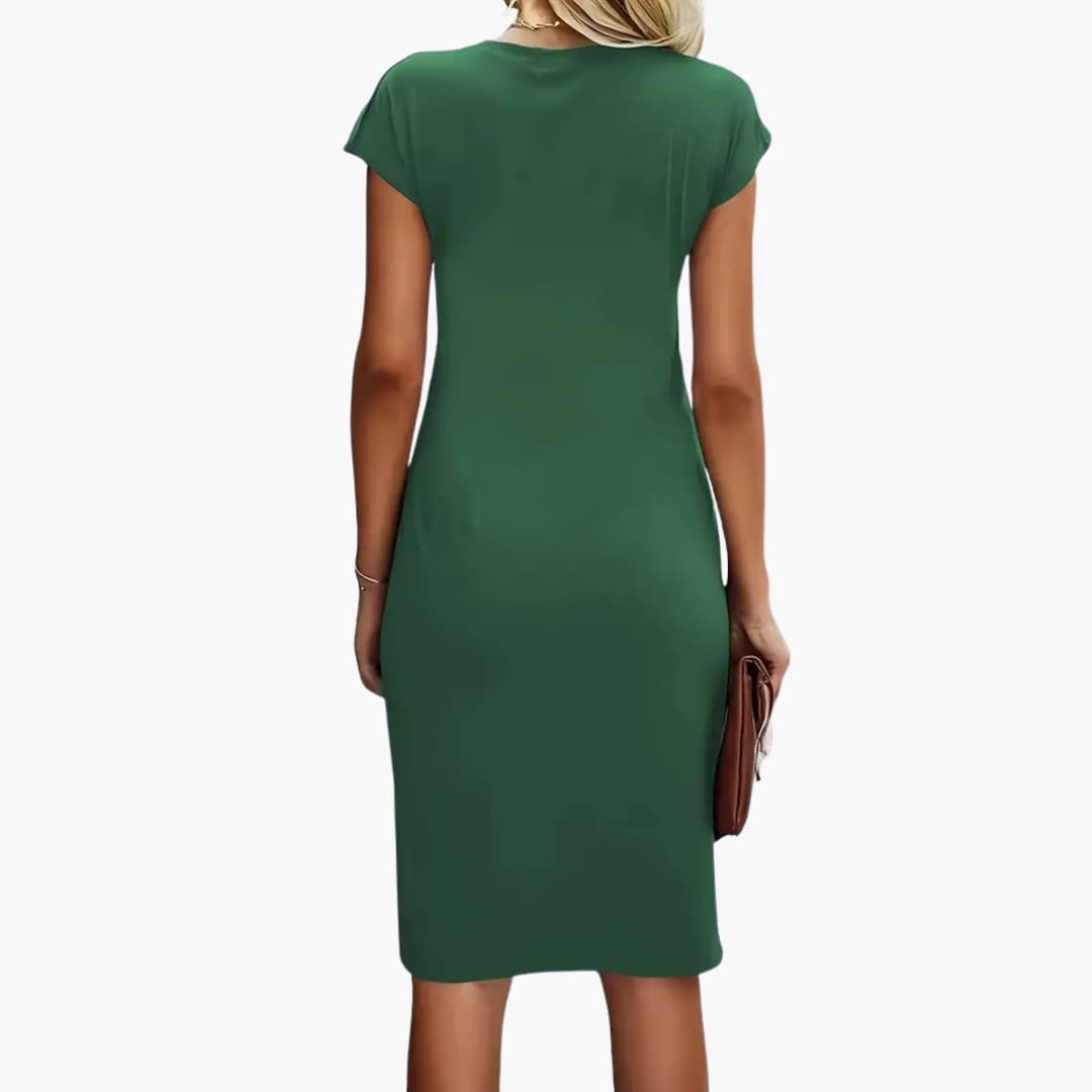 Women's knee-length crew neck dress with short sleeves
