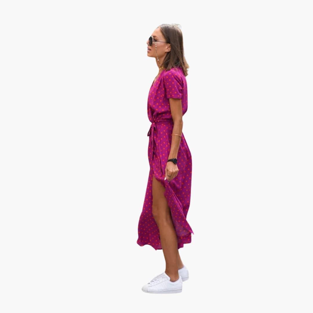 Floral Wrap Midi Dress with Tie Waist - Casual Dress for Women