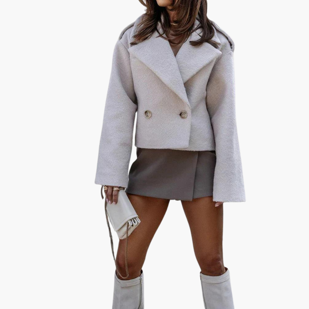 Chic Wool Blend Cropped Jacket - Oversized Elegance for Women