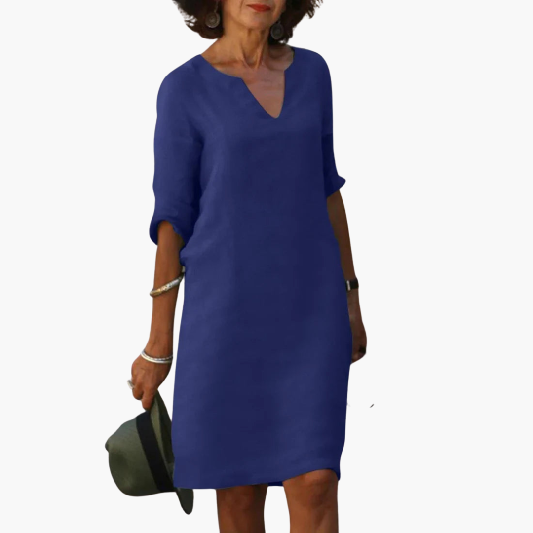V-neck 3/4 Sleeve Mini Dress for Women - Casual Summer Style