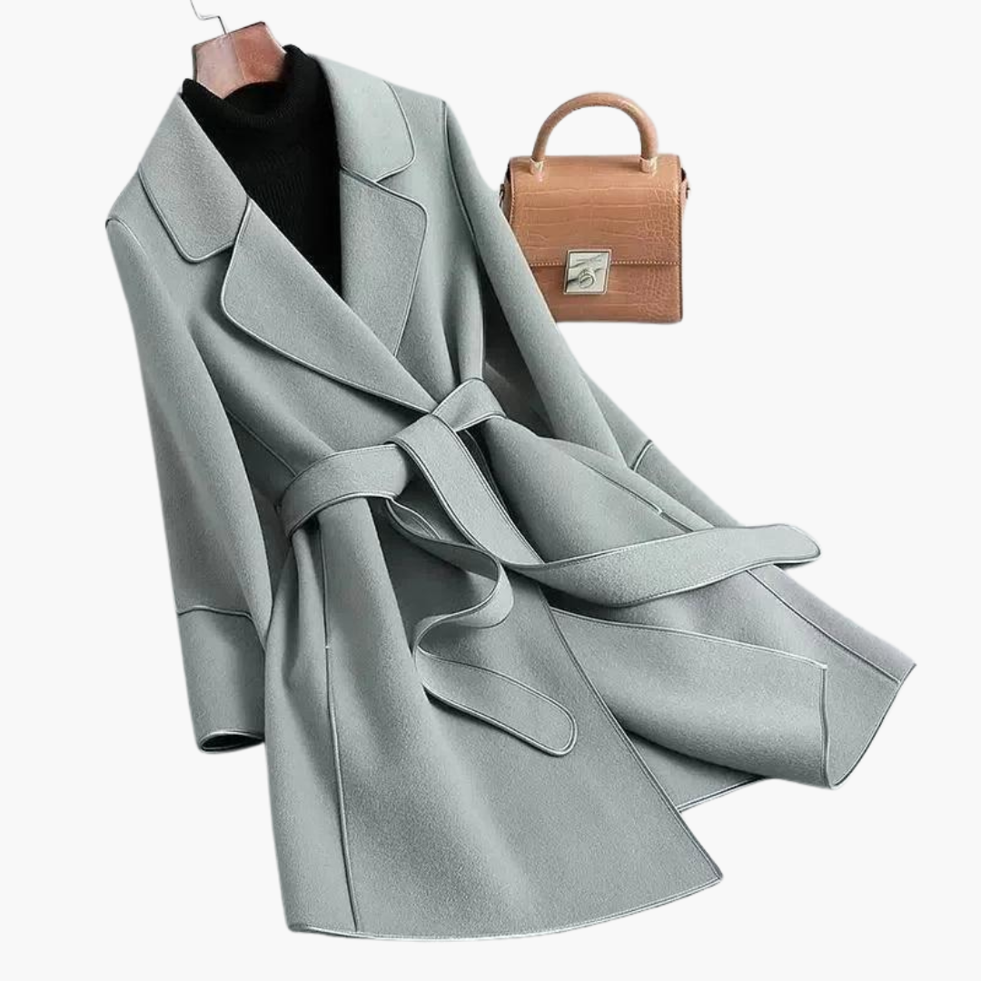 Chic Double-Breasted Trench Coat - Women's Wool Blend Wrap