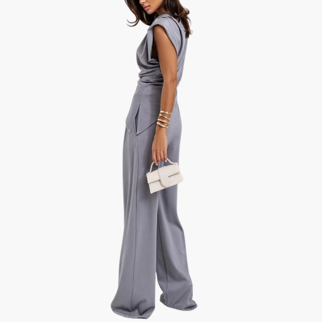 Two-Piece Set - Women’s Elegant Wide Leg Trousers & Top