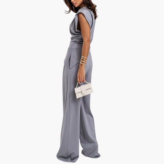 Two-Piece Set - Women’s Elegant Wide Leg Trousers & Top