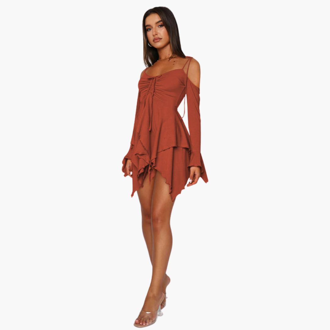 Off-the-Shoulder Layered Mini Dress for Women - Trendy Summer Style