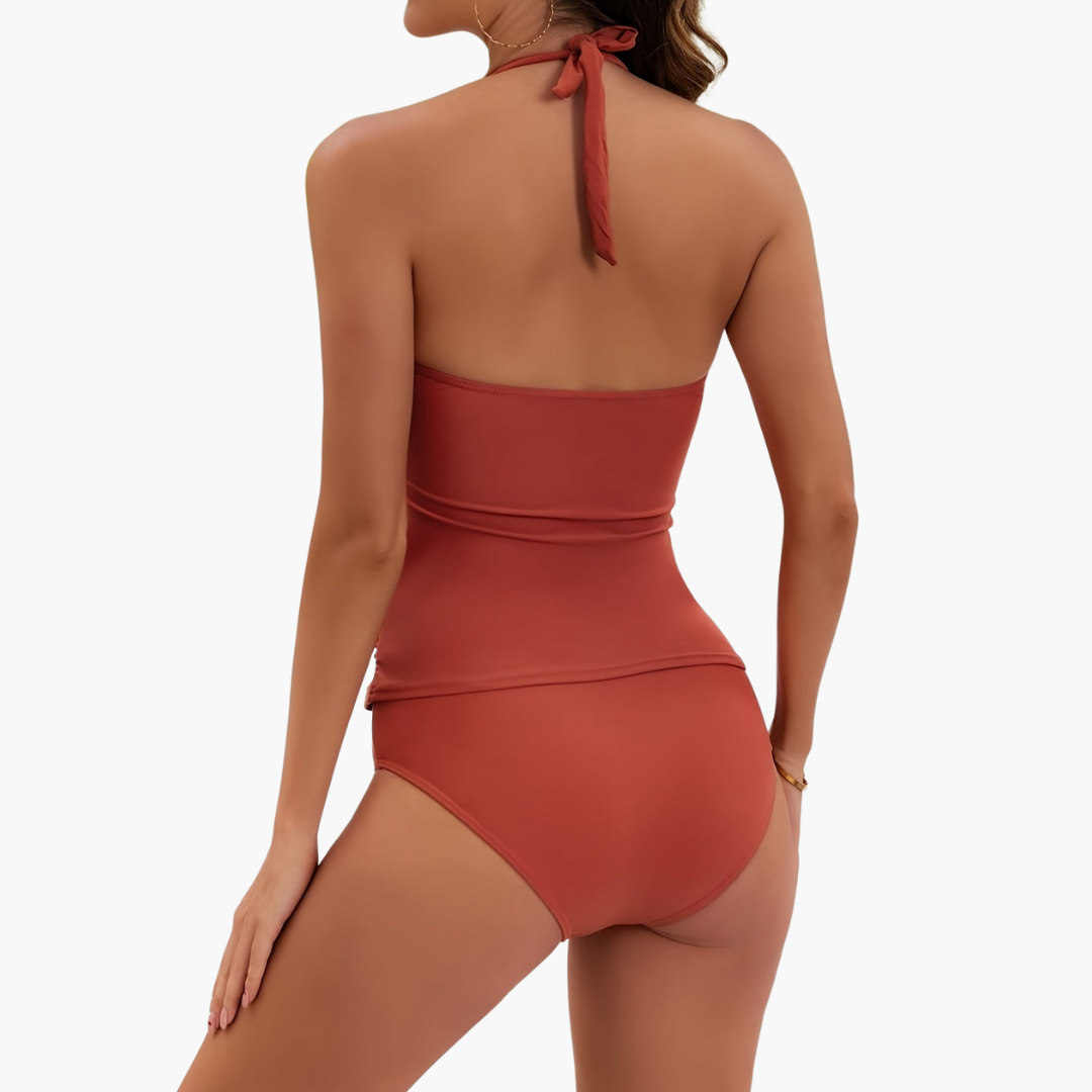 Two-Piece Tankini - for Women with Halter Neck and Side Ruched Fit