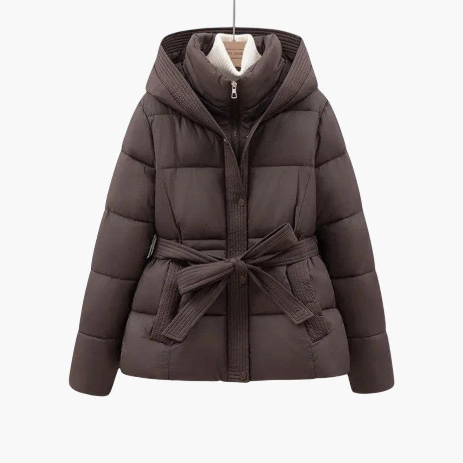 Belted Puffer Jacket with Hood – Women's Winter Quilted Coat - IsabellaMae