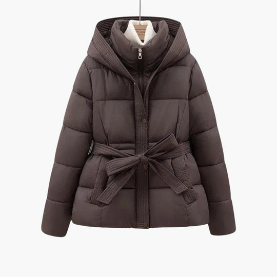Belted Puffer Jacket with Hood – Women's Winter Quilted Coat - IsabellaMae