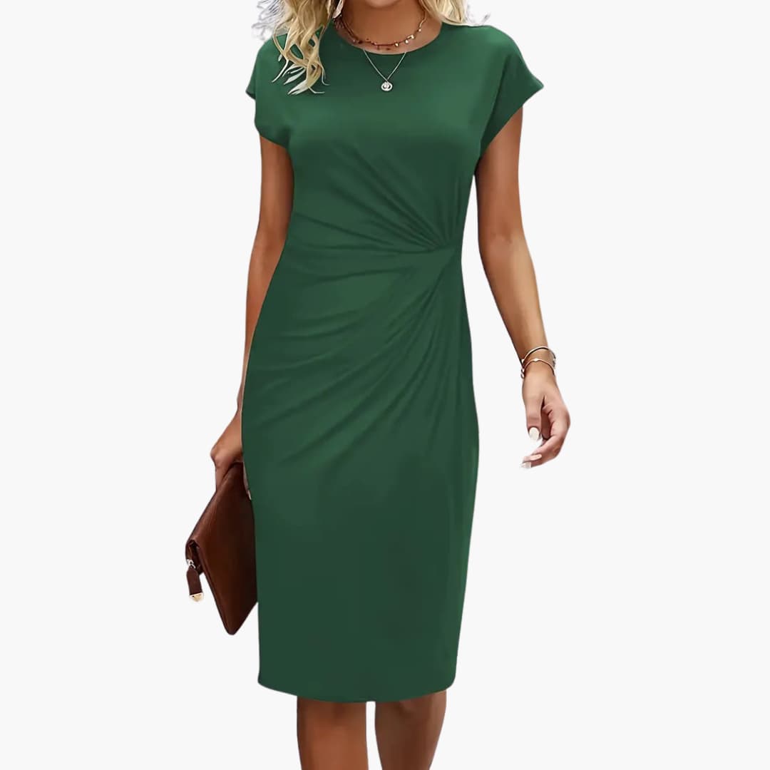 Women's knee-length crew neck dress with short sleeves
