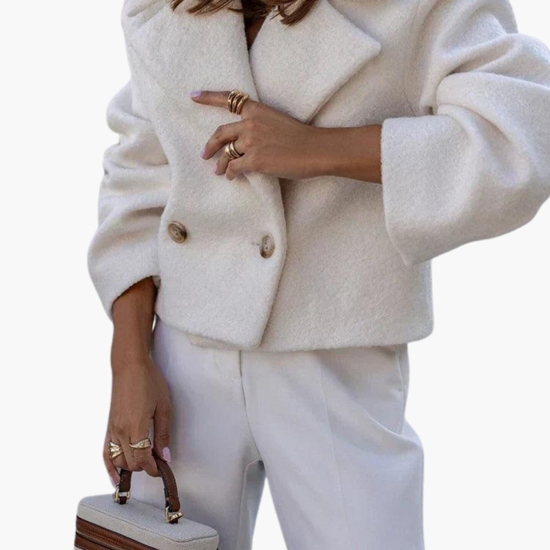 Chic Wool Blend Cropped Jacket - Oversized Elegance for Women