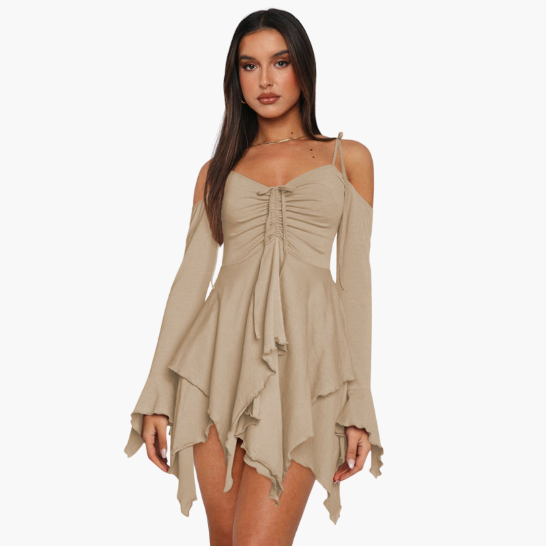 Off-the-Shoulder Layered Mini Dress for Women - Trendy Summer Style