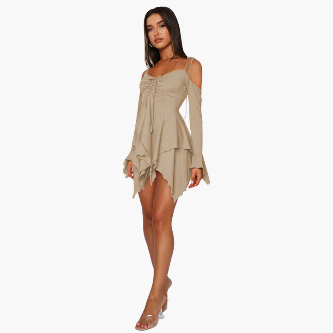Off-Shoulder Layered Mini Dress - for Women Summer Chic