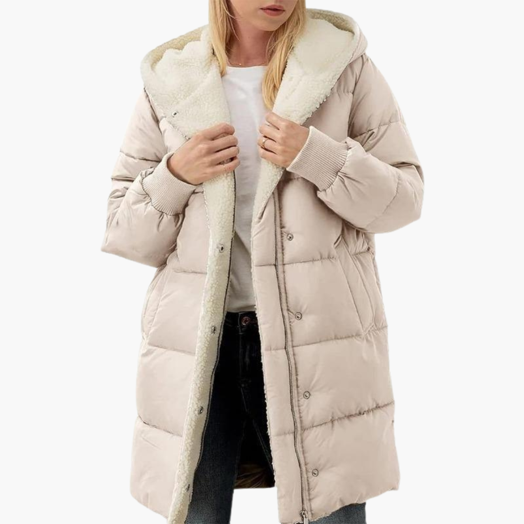 Hooded Puffer Coat - Women's Fleece Lined Winter Jacket