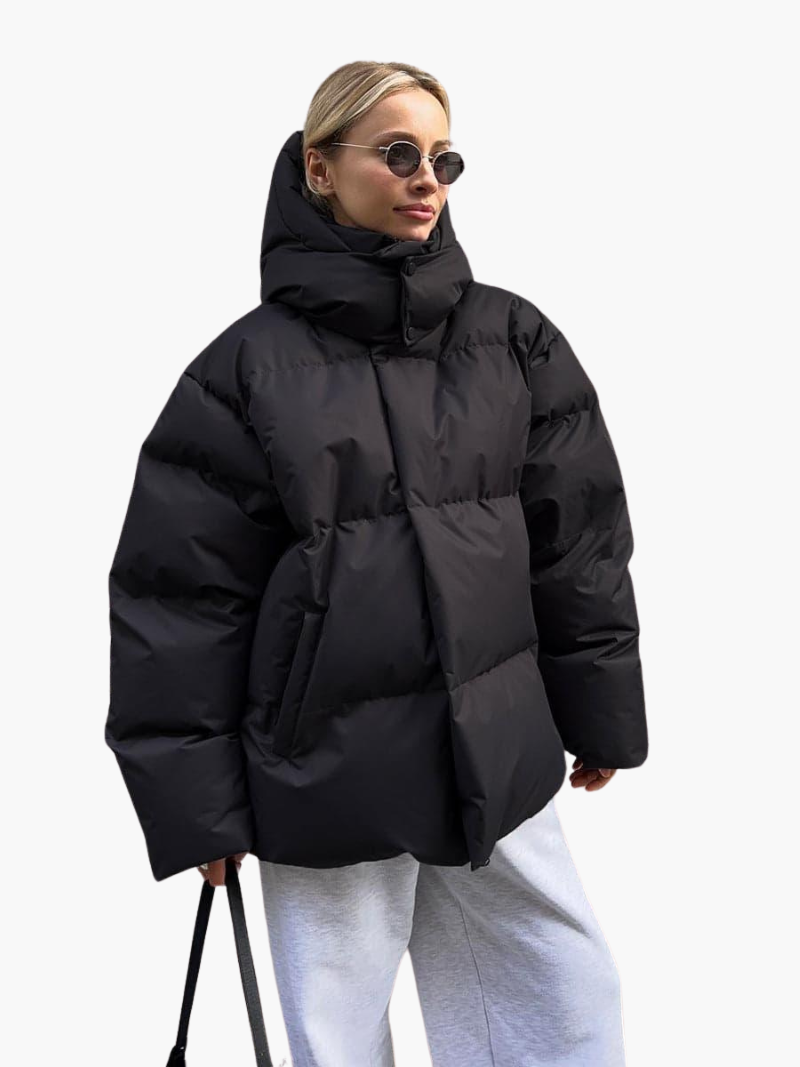 Oversized Puffer Jacket with Hood - Women's Winter Warmth