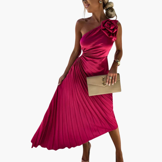 Romantic 3D Floral Midi Dress - Women's Summer Occasionwear