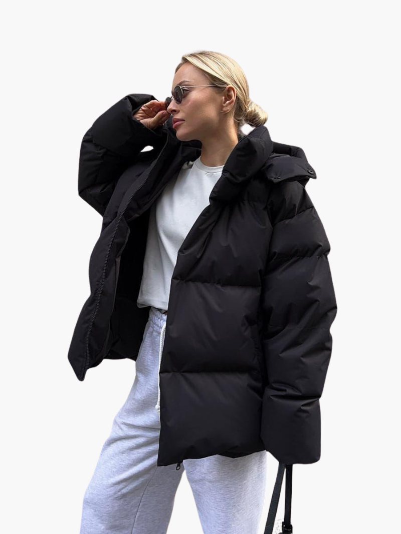 Oversized Puffer Jacket with Hood - Women's Winter Warmth