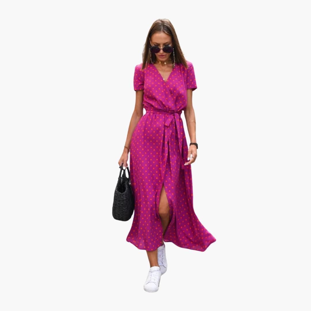 Floral Wrap Midi Dress with Tie Waist - Casual Dress for Women