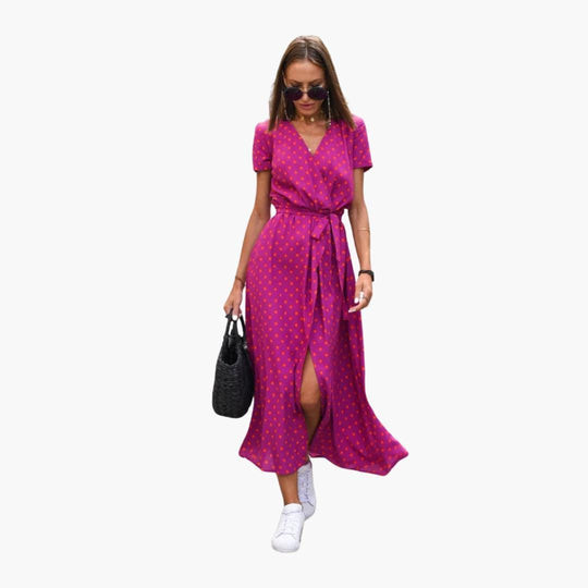 Floral Wrap Midi Dress with Tie Waist - Casual Dress for Women