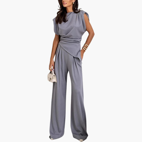 Two-Piece Set - Women’s Elegant Wide Leg Trousers & Top