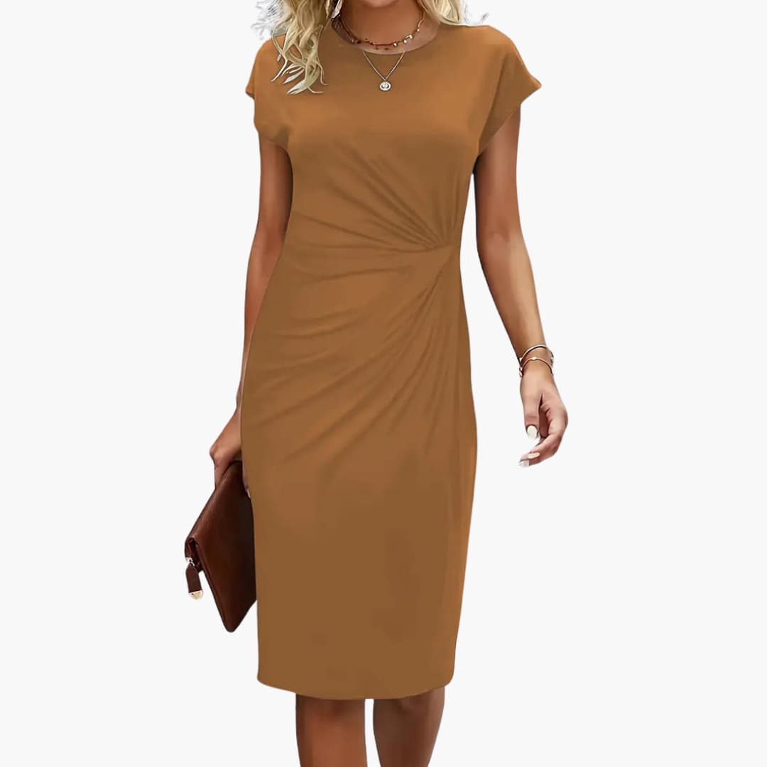 Women's knee-length crew neck dress with short sleeves