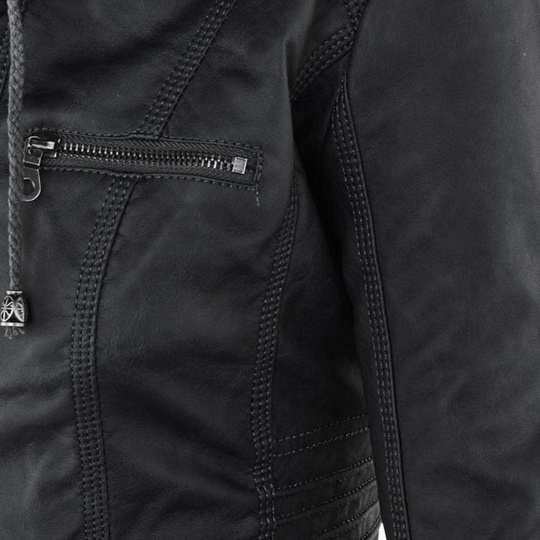Zip-Up Jacket - Lightweight Faux Leather Fit for Women